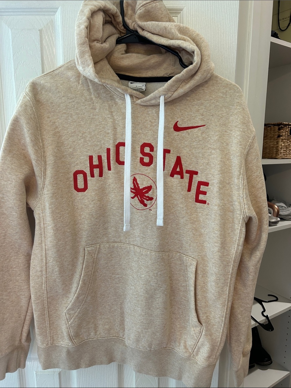 Nike Beige Crewneck Hoodie with Red Ohio State Logo